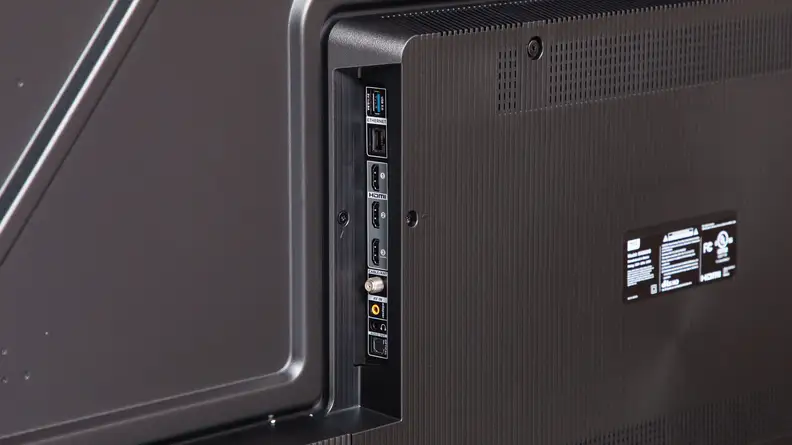 Close up shot of the connectivity ports on the back of the TCL Q6 LED TV.