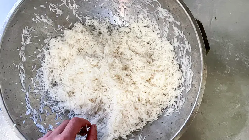 Rice in a metal bowl