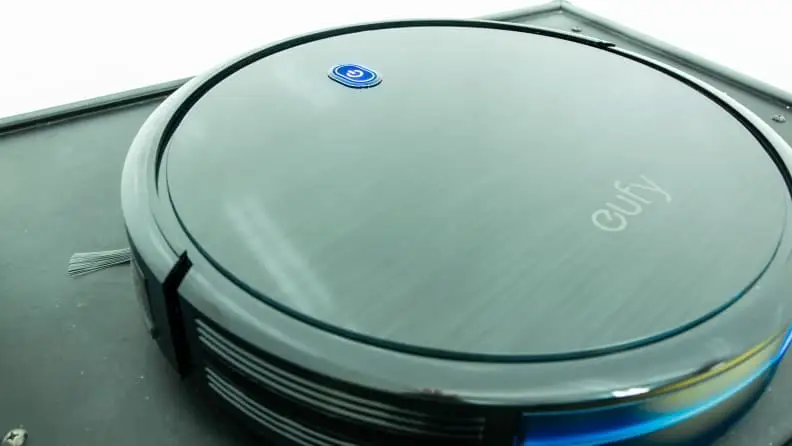 Close up of a robot vacuum.