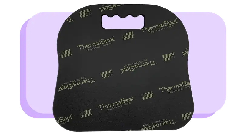 Product shot of the black Therm-A-SEAT Sport Cushion with handle located at top.