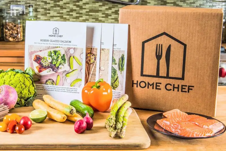 A Home Chef meal kit with ingredients.
