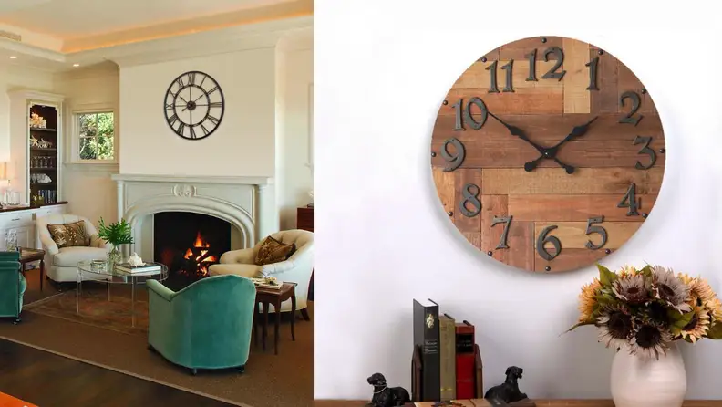An oversized clock is a good way to adorn a blank wall.