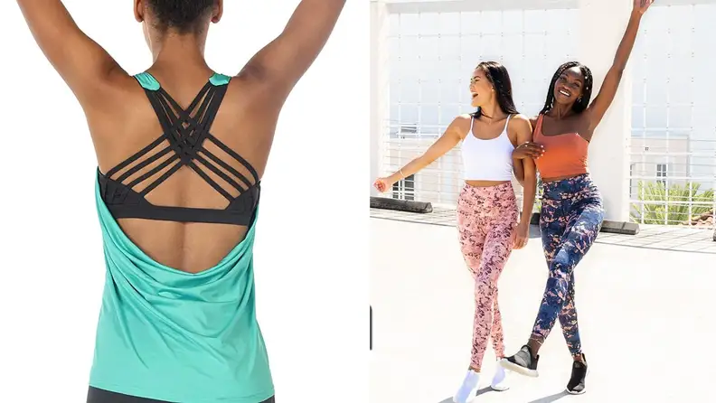 Three people workout in colorful Amazon activewear.