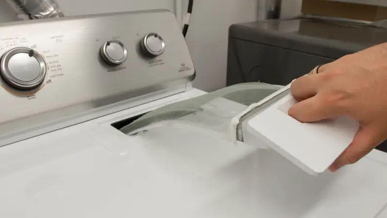 You don't have to bend to reach the lint filter on the Maytag MEDC465HW.