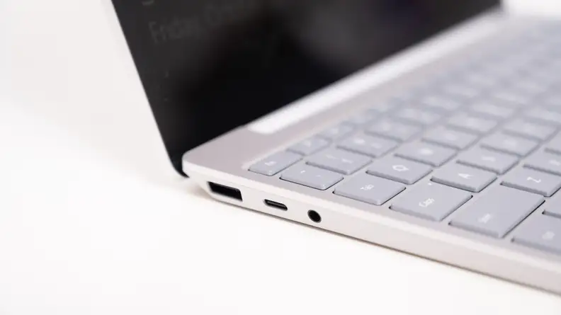 Side view of the laptop's ports.