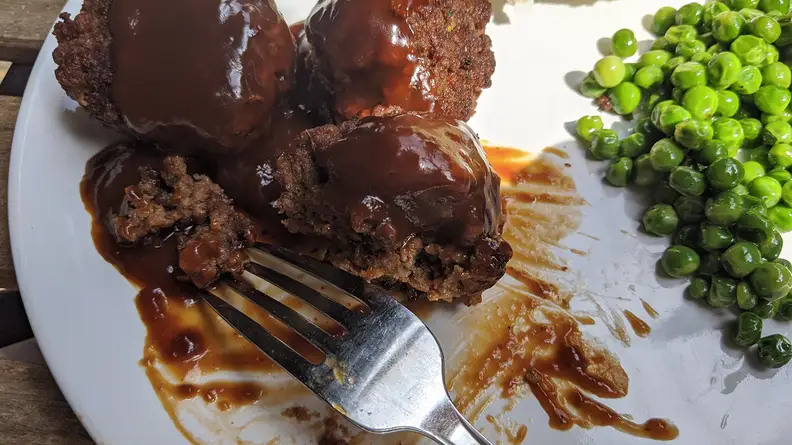 Close up of Impossible Burger meatballs