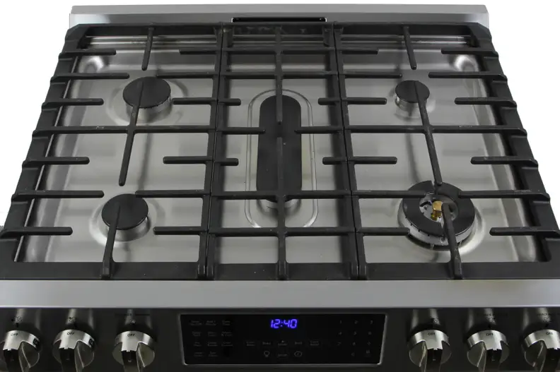 The rangetop features five burners.