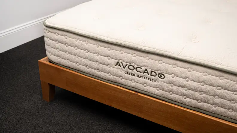 the bottom of the avocado shows the mattress logo