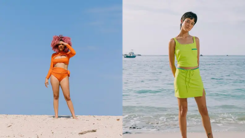 Two humans in MIGA Swimwear attire.