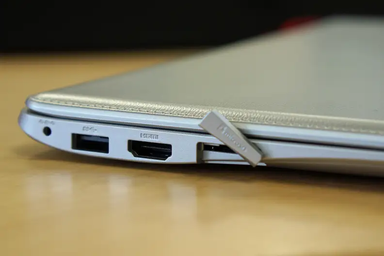 While there is a full HDMI port and USB 3.0, the Chromebook 2 replaced the standard SD card reader with a microSD reader.