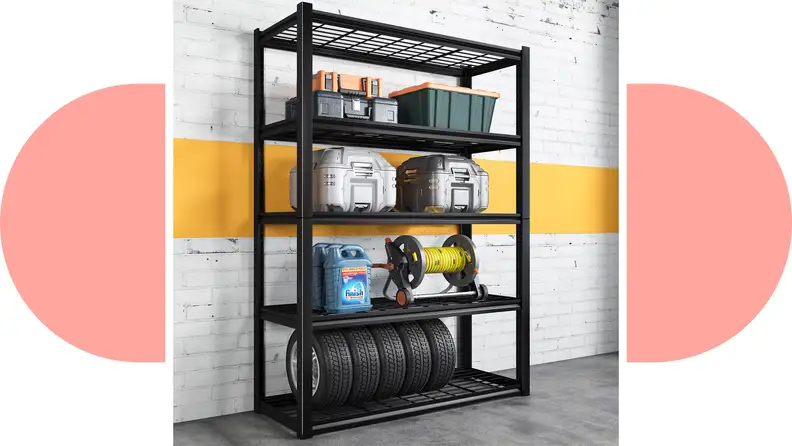Product shot of the Raybee 2000LBS Storage Rack in garage.