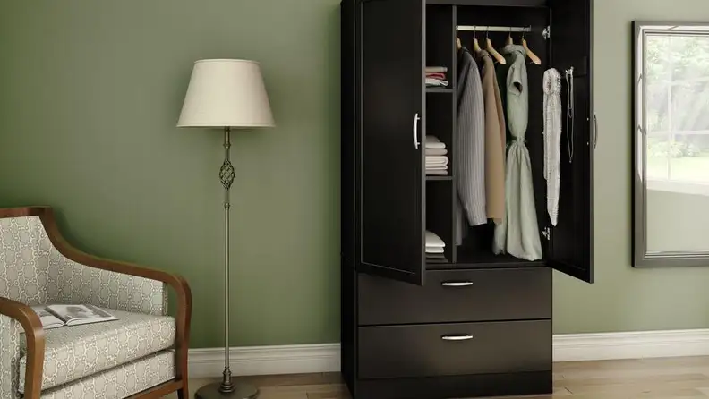 Home Depot armoire in bedroom