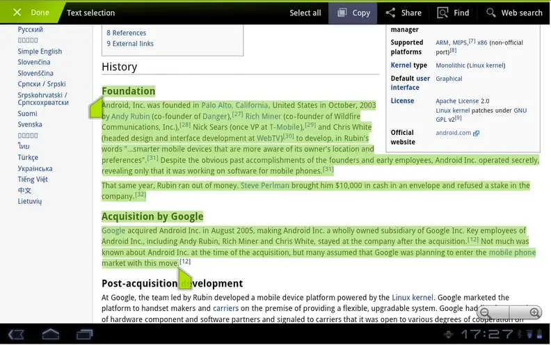 The Wikipedia Tablet Browser app