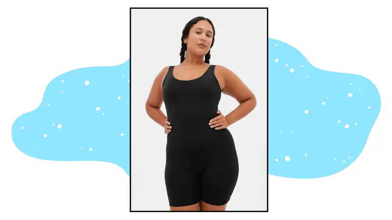 A black figure-hugging bodysuit.