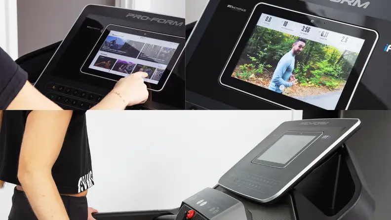 A collage showing off the treadmill's touchscreen.