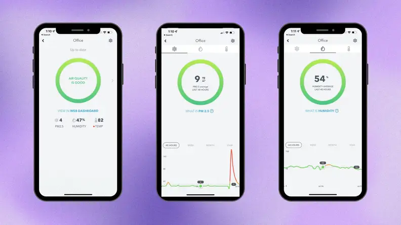 Screenshots from the Airthings app