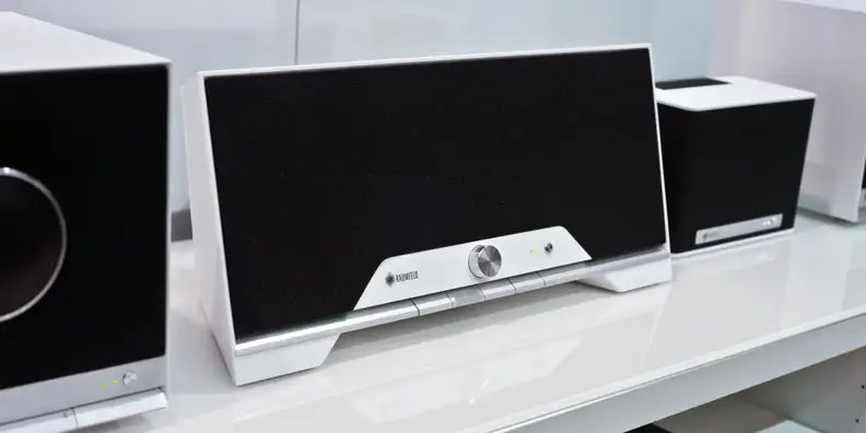 The One M features a 5-inch downfire subwoofer that vibrates your countertops with powerful sound.