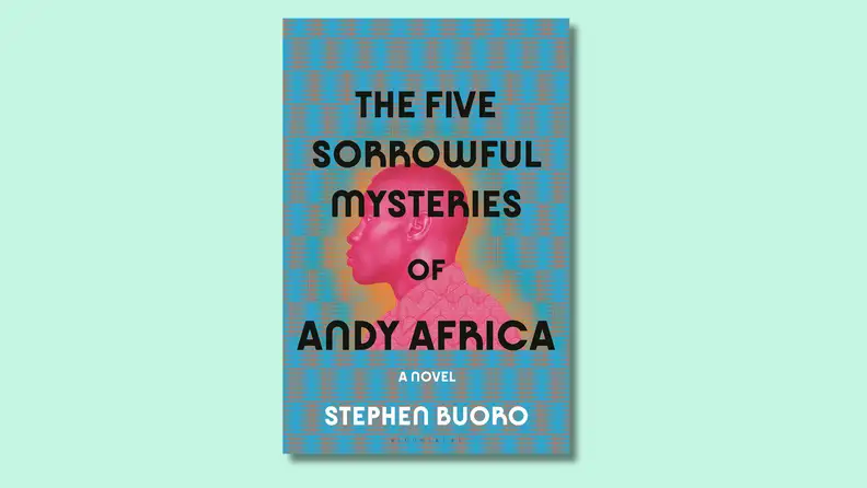 The cover of The Five Sorrowful Mysteries of Andy Africa on a teal background