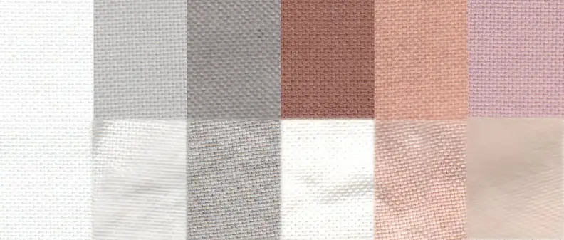 Before and after test stain results using the Normal cycle. From left to right: control, sweat, dirt, blood, cocoa, and red wine.