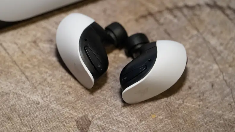 Close-up of tje Sony Pulse Explorer earbuds.