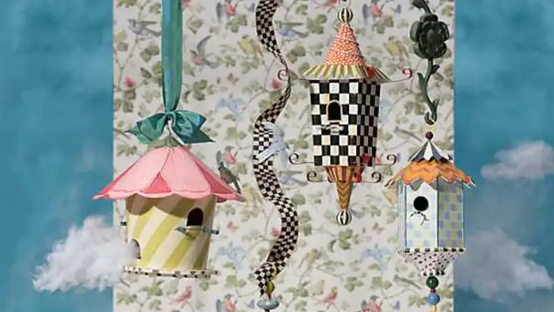 Colorful bird houses with various patterns
