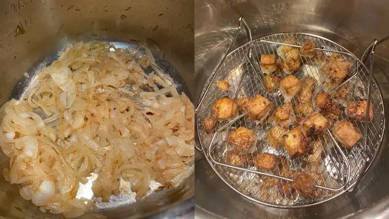 Food being cooked in the Instant Pot.