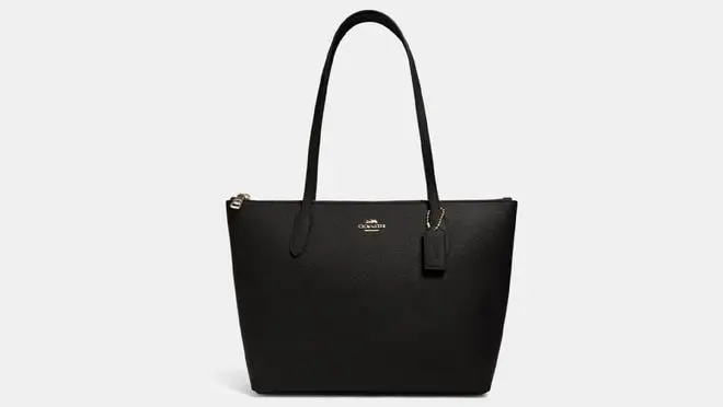 Black leather tote bag