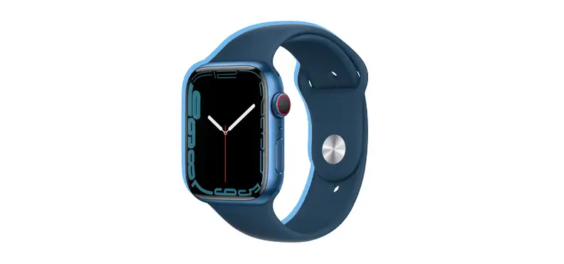 Navy blue Apple smart watch.