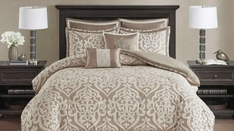 This bed set from Overstock could be ideal for capturing Regency era home decor at your pad.
