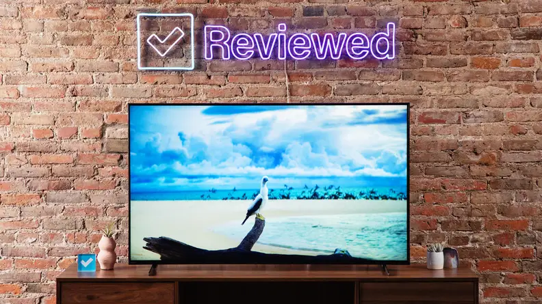 The Sony X90K LED TV featuring a picture of a bird sitting on a branch and surrounded by water on the screen.