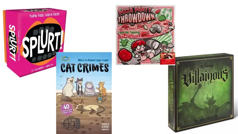 Board games by Thinkfun, Ravensberger, Hog Wild, and Gamewright