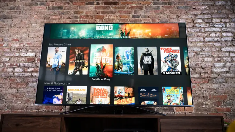 The movie rental screen of the Apple TV 4K on a TV