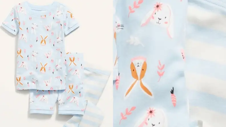 Blue pajamas with an Easter motif