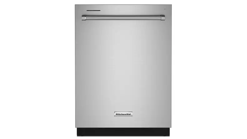 The KitchenAid KDTM404KPS dishwasher on a white background.
