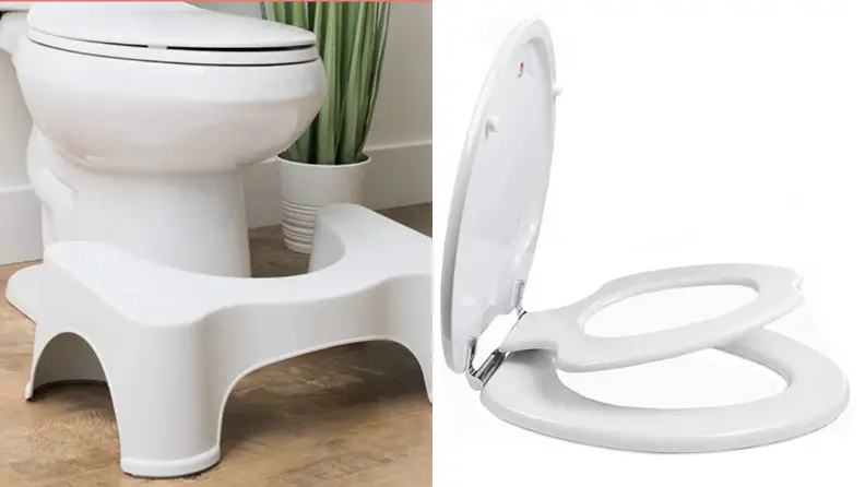 A Squatty Potty and a convertible toilet seat