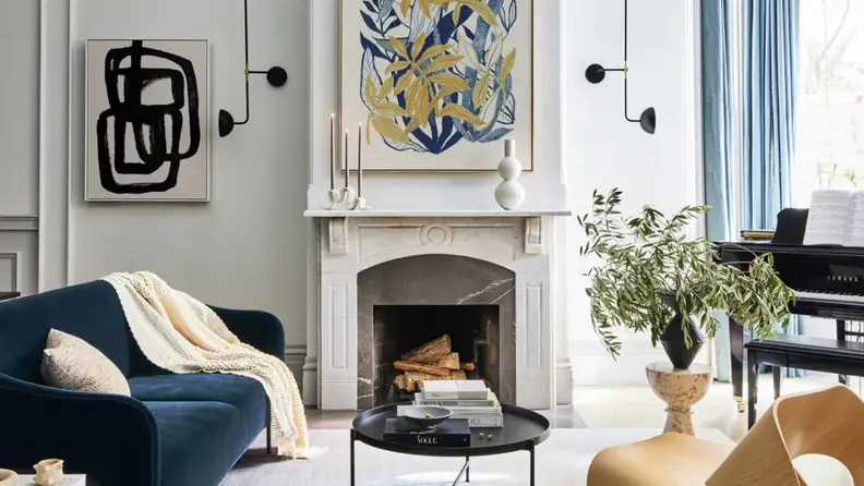 Minted home goods and art in display in a room.