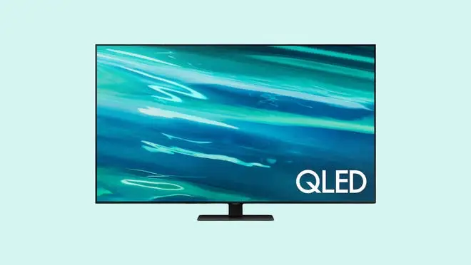 An HD Samsung TV against a blue background.