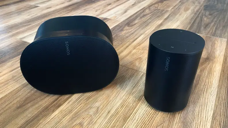 Two different sizes of the Sonos Era 100 speaker.