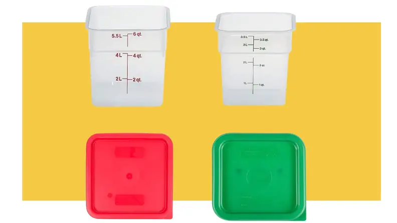 Two storage containers on a yellow background