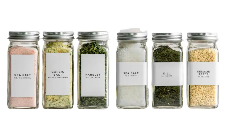 glass bottles with spice labels
