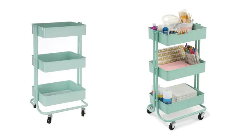 Keep art supplies corralled in an easy-to-move metal cart.