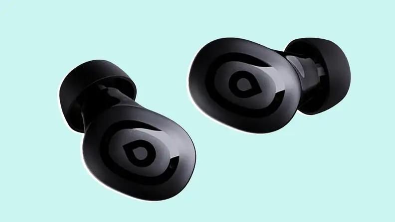 Enlarged product shot of the Link by Eargo hearing aids.