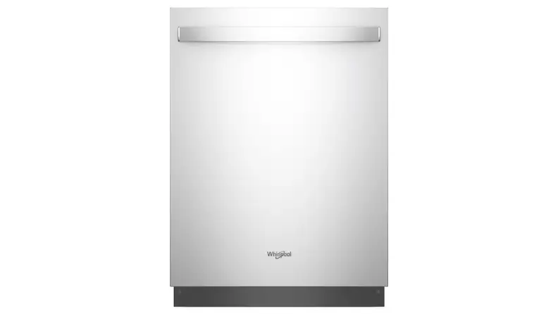 The Whirlpool WDT750SAHZ dishwasher, door closed, floating in a white void.