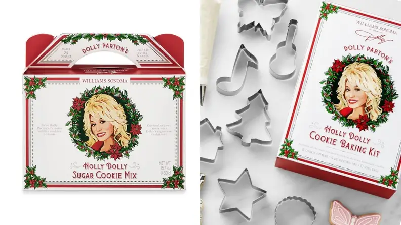 The Dolly Parton holiday cookie cutters and sugar cooke mix are sold separately, so feel free to use your own cookie dough recipe.