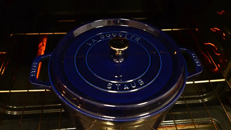 Don't forget to preheat the Dutch oven (or cast iron skillet) when you preheat the oven.