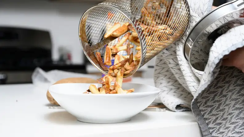 Fries coming out of Vortex basket
