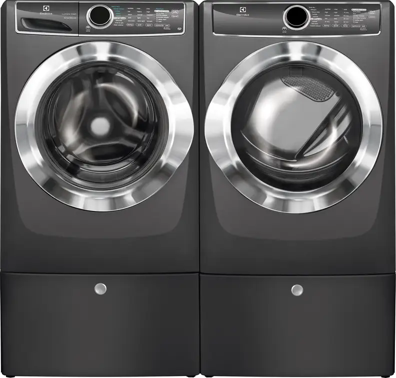 Electrolux EFLS617STT washer and EFME617STT dryer on pedestals