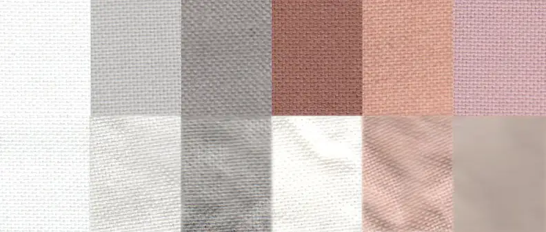 Before and after test stain results using the Normal cycle. From left to right: control, sweat, dirt, blood, cocoa, and red wine.