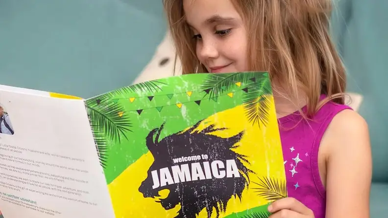 Child reading book.