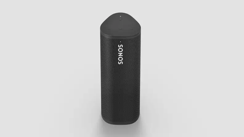 Black Sonos Roam speaker in vertical position